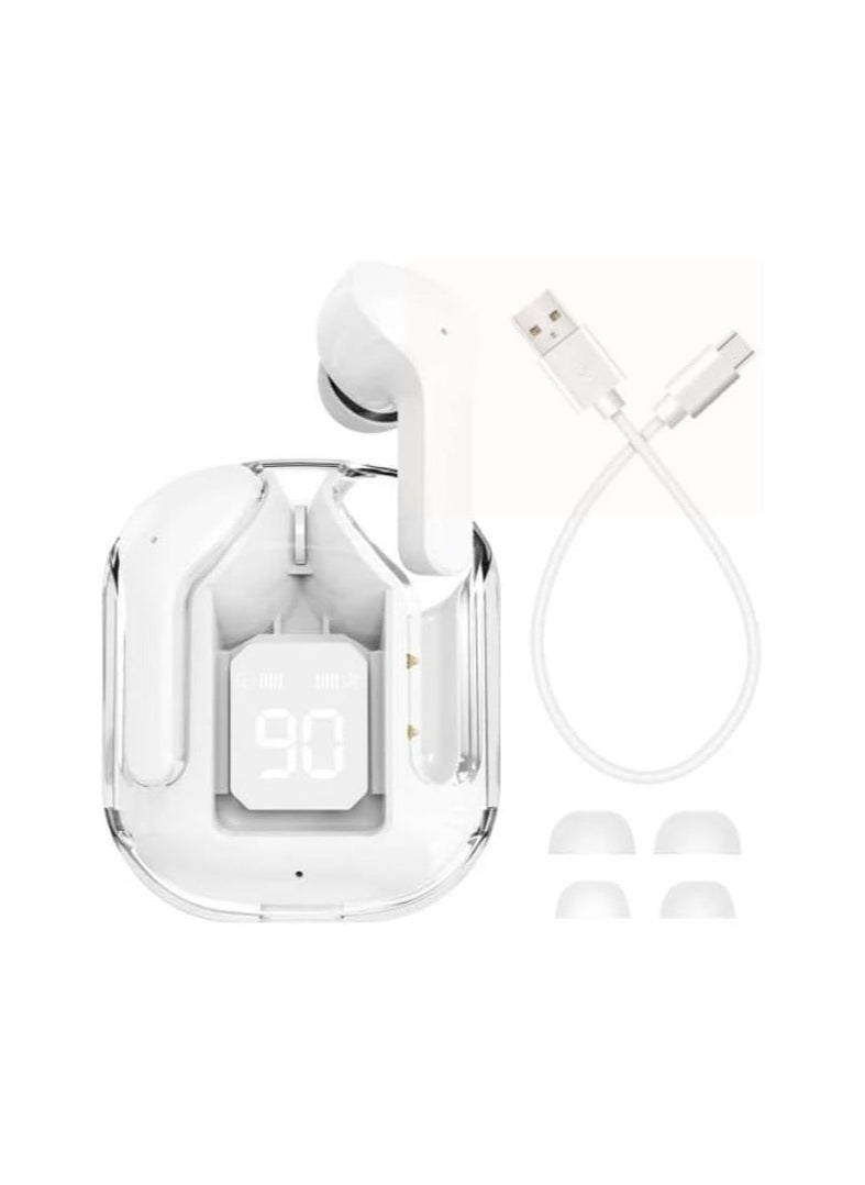FARROBIZZ - Wireless Earbuds, Bluetooth Headphones with Noise Cancellation, In-ear Earbuds, Translucent Earphones with Touch Control, Built-in Microphone, LED Digital Display and Charging Case | White - Image 1