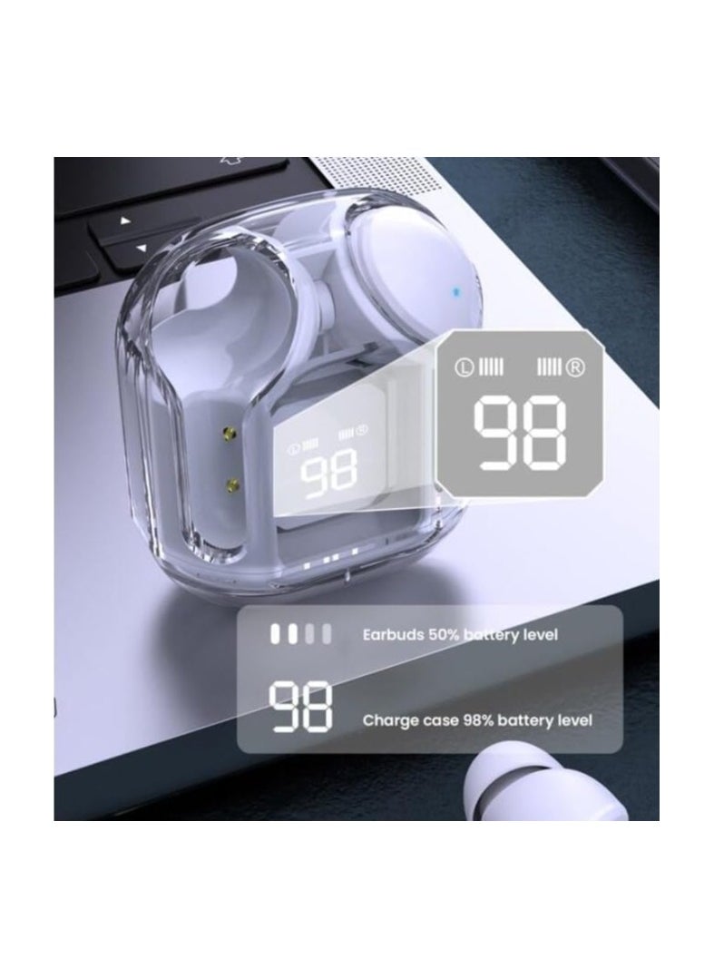 FARROBIZZ - Wireless Earbuds, Bluetooth Headphones with Noise Cancellation, In-ear Earbuds, Translucent Earphones with Touch Control, Built-in Microphone, LED Digital Display and Charging Case | White - Image 1