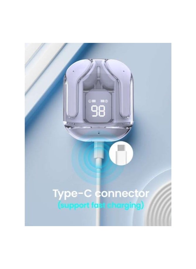 FARROBIZZ - Wireless Earbuds, Bluetooth Headphones with Noise Cancellation, In-ear Earbuds, Translucent Earphones with Touch Control, Built-in Microphone, LED Digital Display and Charging Case | White - Image 1
