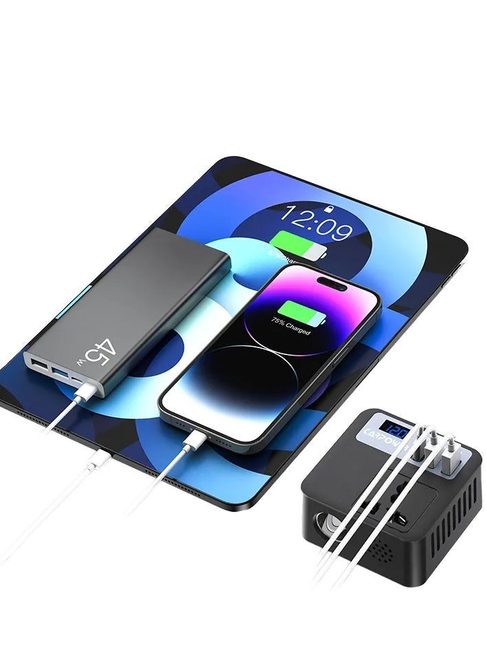 Denx 100W Car Power Inverter, DC Inverter, 3 USB Port Charger Adapter Car Plug Adapter with Switch and LED Current Display, Suitable for Car and Charger - Image 1