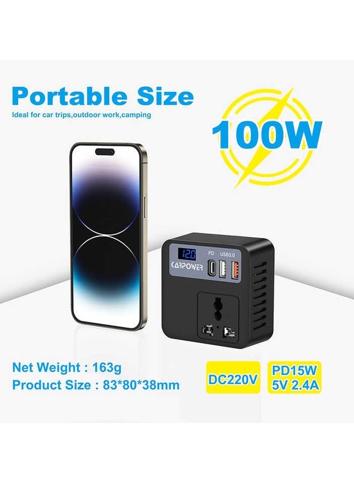 Denx 100W Car Power Inverter, DC Inverter, 3 USB Port Charger Adapter Car Plug Adapter with Switch and LED Current Display, Suitable for Car and Charger - Image 4