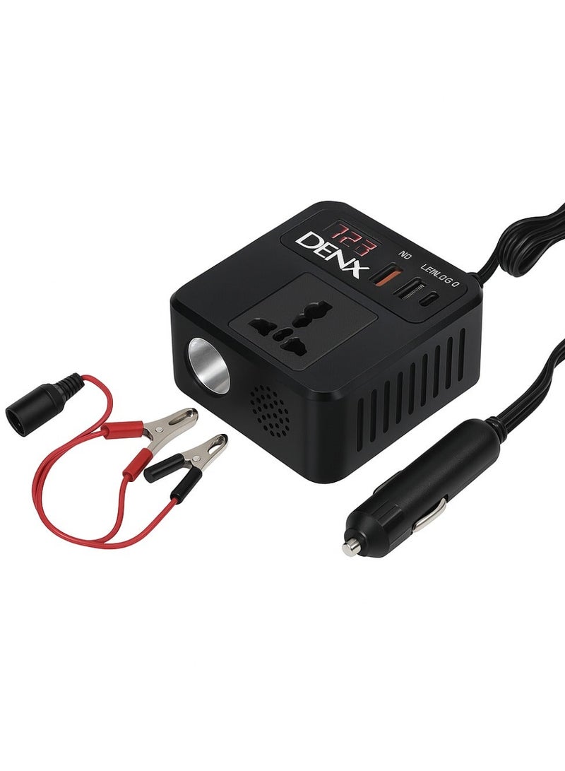Denx 100W Car Power Inverter, DC Inverter, 3 USB Port Charger Adapter Car Plug Adapter with Switch and LED Current Display, Suitable for Car and Charger - Image 2