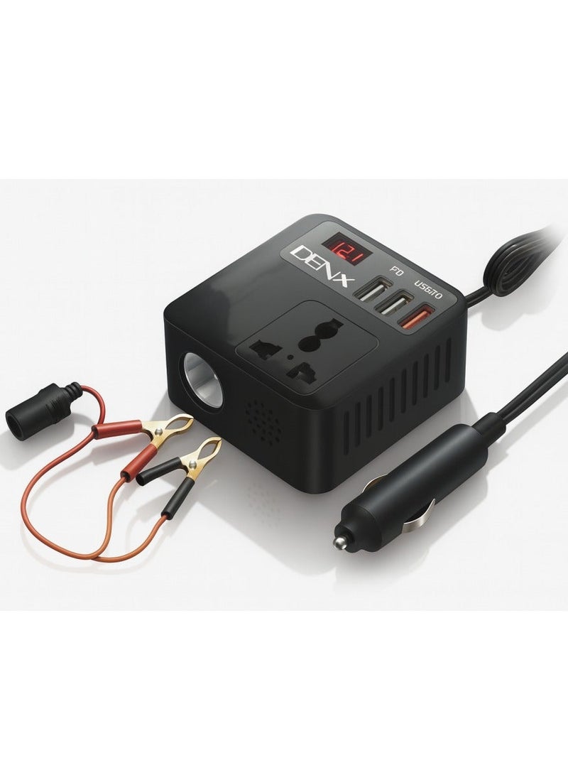 Denx 100W Car Power Inverter, DC Inverter, 3 USB Port Charger Adapter Car Plug Adapter with Switch and LED Current Display, Suitable for Car and Charger - Image 5