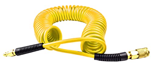 YOTOO Polyurethane Recoil Air Hose, Air Compressor Hose 1/4" Inner Diameter by 25' Long with Bend Restrictor, 1/4" Industrial Quick Coupler and Plug, Yellow - Image 4