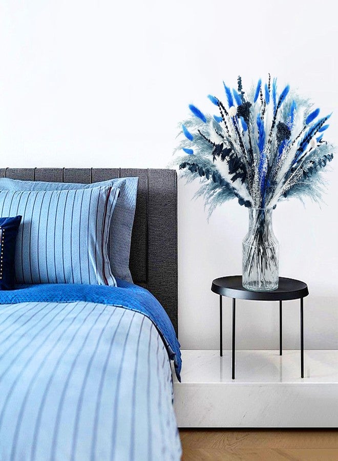 باقة سونغ جام من 59 قطعة من الزهور الزرقاء المجففة الطبيعية مع عشب البامباس، زهور زرقاء مجففة، مزيج من النباتات وأغصان الأوكالبتوس لتزيين المنزل وحفلات الزفاف والمناسبات الشاطئية. - Image 5