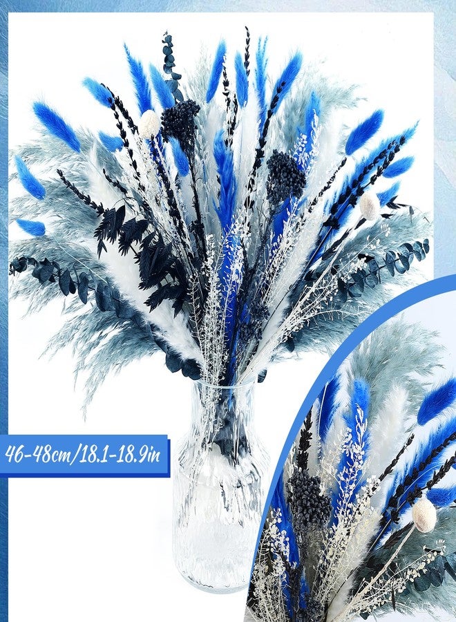 باقة سونغ جام من 59 قطعة من الزهور الزرقاء المجففة الطبيعية مع عشب البامباس، زهور زرقاء مجففة، مزيج من النباتات وأغصان الأوكالبتوس لتزيين المنزل وحفلات الزفاف والمناسبات الشاطئية. - Image 2