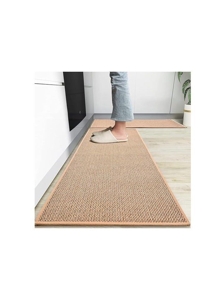 TRASSLE Kitchen Rug Mats Washable,2Pack Kitchen Floor Mat Non-Skid Natural Rubber Kitchen Mats for Floor Runner Rugs Set for Floor Front of Sink, Hallway, Laundry Room (Beige)  - Image 1