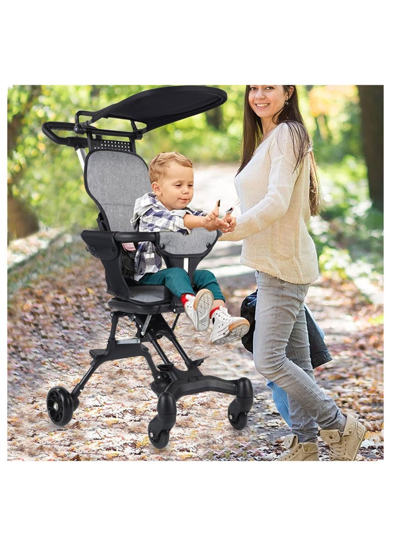 Generic Baby Stroller Foldable Four-wheeled Child Stroller Lightly and easly Foldable Child Stroller Suitable For 1 To 5 Years Old High Landscape Auxiliary Baby Artifact Grey Color  - Image 2
