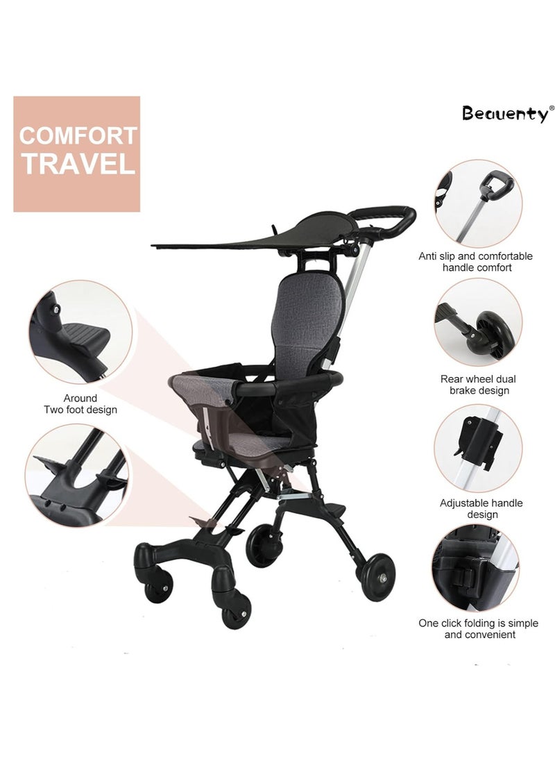 Generic Baby Stroller Foldable Four-wheeled Child Stroller Lightly and easly Foldable Child Stroller Suitable For 1 To 5 Years Old High Landscape Auxiliary Baby Artifact Grey Color  - Image 5