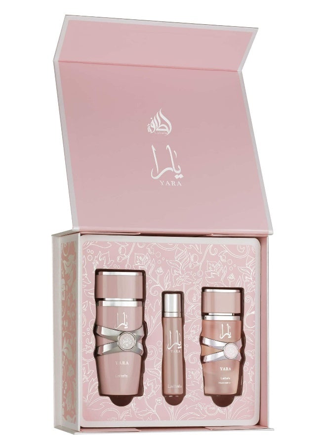 YARA FRAGRANCE GIFT SET- EDP 100 ML + TRAVEL SPRAY 12 ML+ HAIRMIST 50 ML
