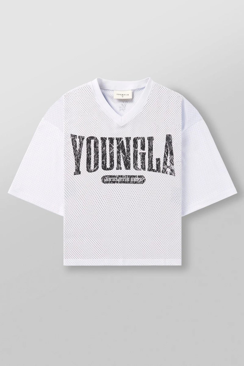 YOUNGLA American New Mens Oversized T-shirt Summer Sports Fitness Quick-drying Breathable Mesh Short-sleeved T-shirt White 16