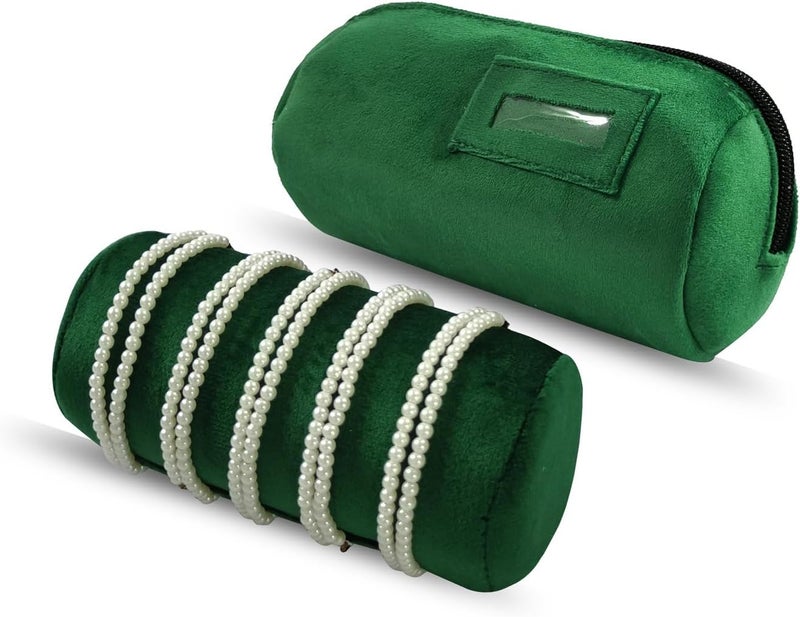 SCIKHEFT Velvet Bangle & Bracelet Organizers and Storage Small Jewelry Travel Organizer Roll, Compact Jewelry Case for Bangles, Bracelets, Watches(Green) - Image 2