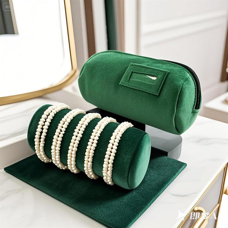 SCIKHEFT Velvet Bangle & Bracelet Organizers and Storage Small Jewelry Travel Organizer Roll, Compact Jewelry Case for Bangles, Bracelets, Watches(Green) - Image 3
