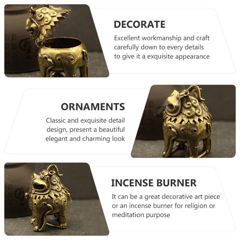 Copper Incense Burner Retro Style Auspicious Animal Ornament Home Office Aromatherapy Decor - Image 4