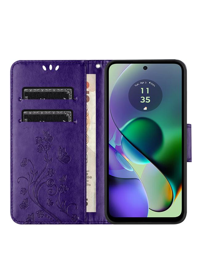 S-TOP Case For Motorola Moto G35 Butterfly Flower Pattern Flip Leather Phone Case - Image 4
