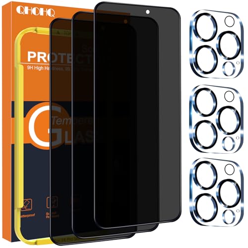 QHOHQ for iPhone 16 Pro Max Privacy Screen Protector + Camera Lens Protector, [Military Grade Shatterproof], Top 9H+ Anti Spy Glass, Full Edge Coverage, Ultra Durable,with Installation Tool [3+3 Pack] - Image 1
