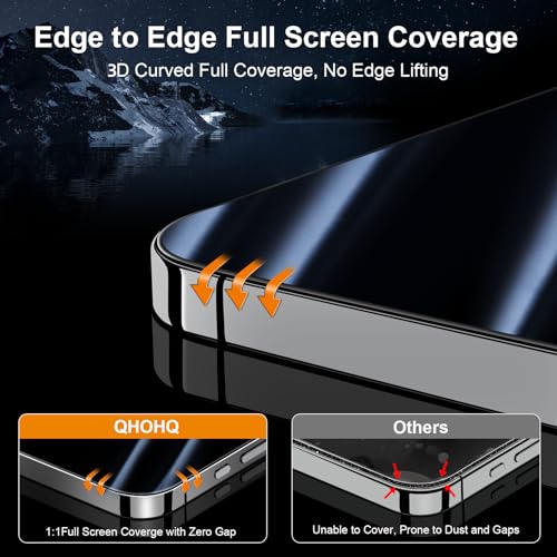 QHOHQ for iPhone 16 Pro Max Privacy Screen Protector + Camera Lens Protector, [Military Grade Shatterproof], Top 9H+ Anti Spy Glass, Full Edge Coverage, Ultra Durable,with Installation Tool [3+3 Pack] - Image 3