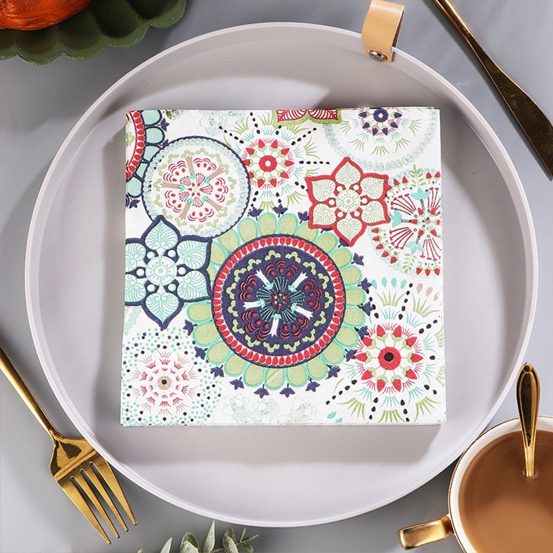 Supply Spot New Leaves Color Printing Napkin Paper Towel Western Restaurant Bakery For Facial Tissue - Image 1