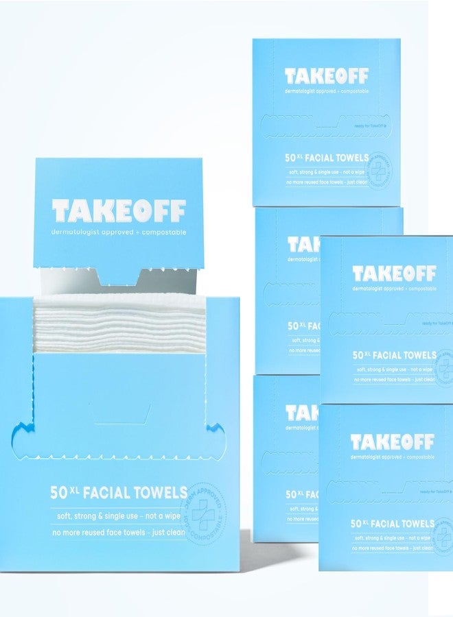 Takeoff Face Towels, 10"×12" XL Face Disposable + Compostable, Ultra Soft Makeup Remover Dry Wipes, Thick Face Towel w/Dual Texture For All Skin Types incl. Sensitive, 50 Count x 6 Pack (300 total) - Image 1