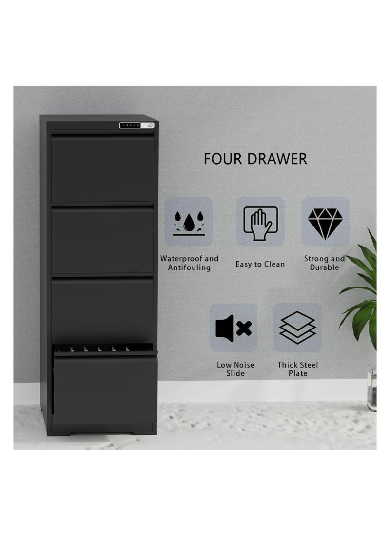Mahmayi Modern 4-Drawer Steel Filing Cabinet with Digital Lock - Securely Organize Your Documents, Home, and Office Essentials in Style - Black