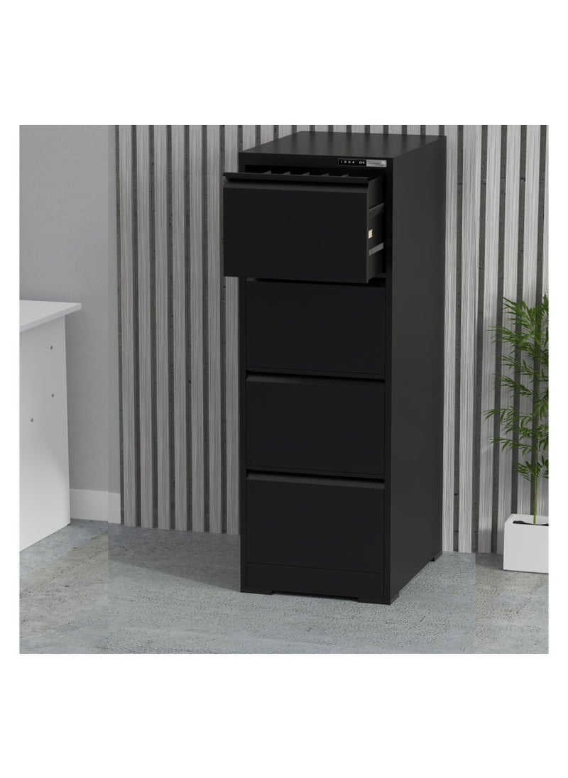 Mahmayi Modern 4-Drawer Steel Filing Cabinet with Digital Lock - Securely Organize Your Documents, Home, and Office Essentials in Style - Black