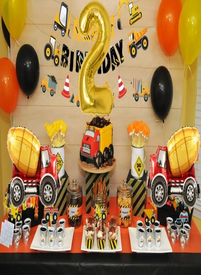 FIGEPO Construction 2nd Birthday Party Supplies Dump Truck Party Decorations Kits Set for Kids Two Years Old Birthday with Cake Toppers Balloons Banners Signs - Image 3