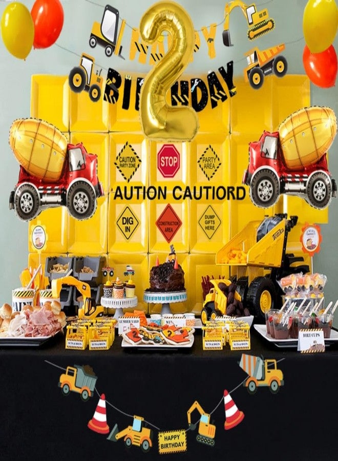 FIGEPO Construction 2nd Birthday Party Supplies Dump Truck Party Decorations Kits Set for Kids Two Years Old Birthday with Cake Toppers Balloons Banners Signs - Image 4