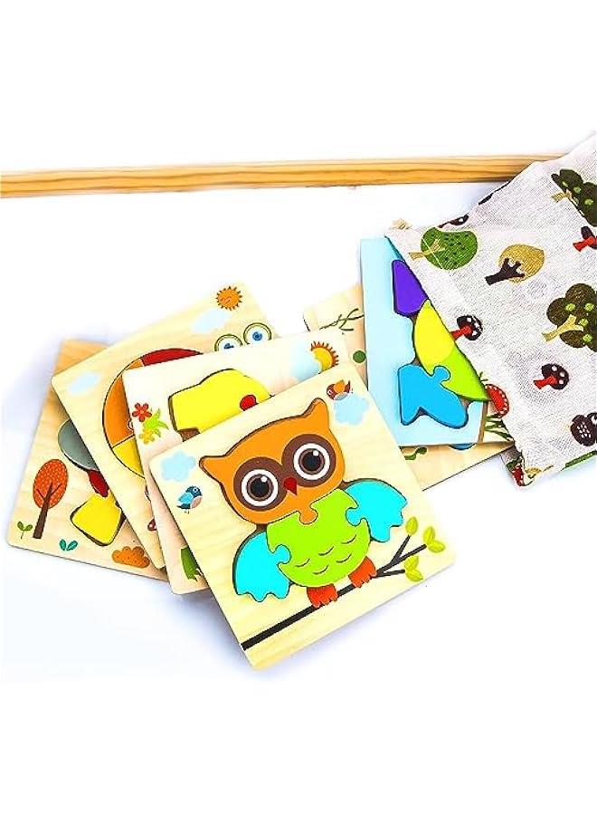 احجية خشبية على شكل حيوانات للاولاد والبنات بعمر 1 و2 و3 سنوات، العاب تعليمية تنموية للاطفال الصغار مع 6 حيوانات للاطفال من مونتيسوري، احجية تعلم باشكال ملونة، من ابين - Image 2