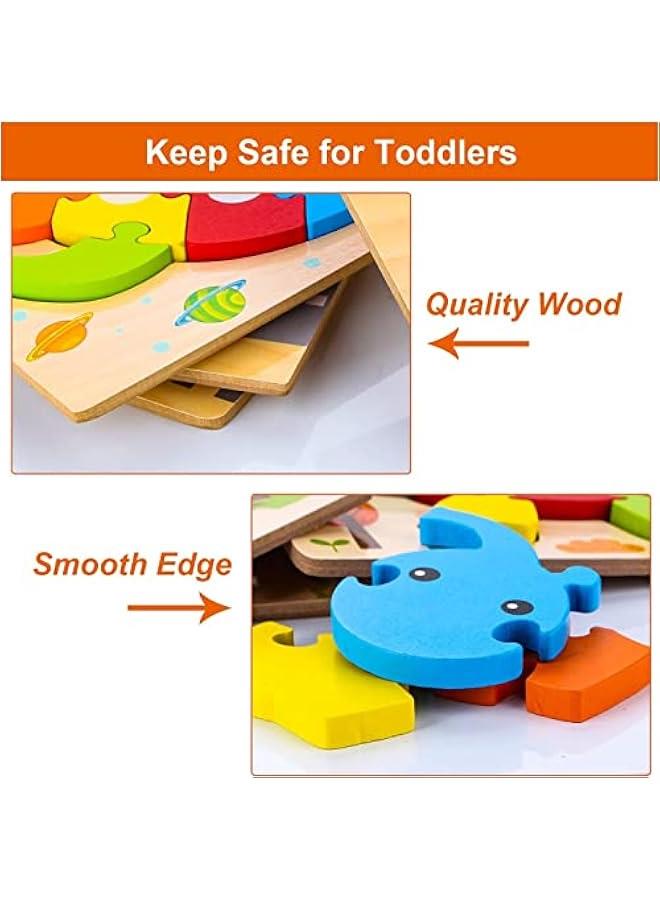 احجية خشبية على شكل حيوانات للاولاد والبنات بعمر 1 و2 و3 سنوات، العاب تعليمية تنموية للاطفال الصغار مع 6 حيوانات للاطفال من مونتيسوري، احجية تعلم باشكال ملونة، من ابين - Image 3