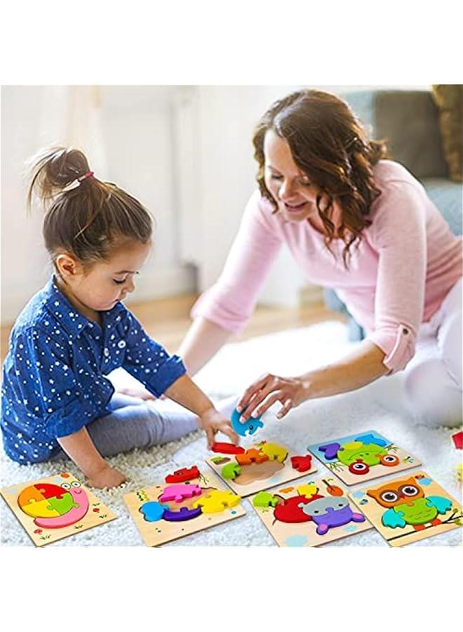 احجية خشبية على شكل حيوانات للاولاد والبنات بعمر 1 و2 و3 سنوات، العاب تعليمية تنموية للاطفال الصغار مع 6 حيوانات للاطفال من مونتيسوري، احجية تعلم باشكال ملونة، من ابين - Image 4