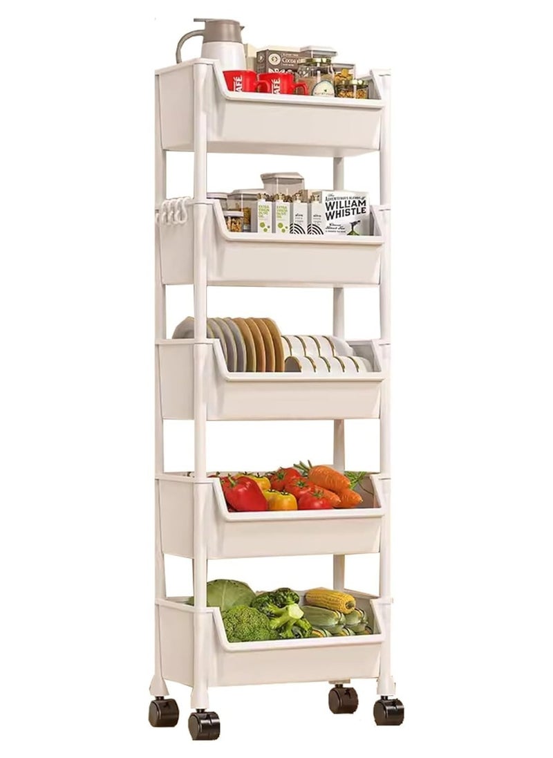 Apexll 5-Tier Multiple Use Simple Moving Storage Rack with Lid Modern Simple Style Removable Bookshelf, Durable Material Easy Install Convenient Storage for Bathroom Kitchen Laundry Room  - Image 1