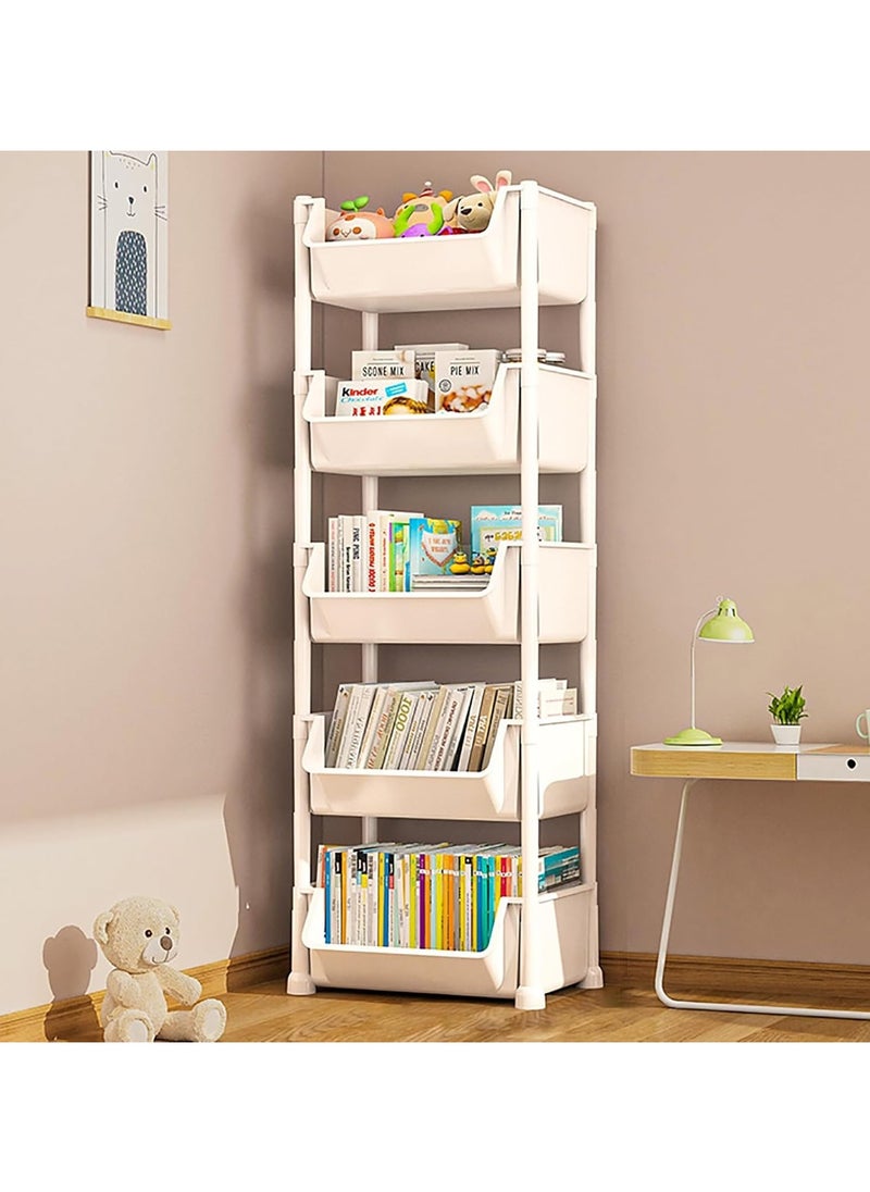 Apexll 5-Tier Multiple Use Simple Moving Storage Rack with Lid Modern Simple Style Removable Bookshelf, Durable Material Easy Install Convenient Storage for Bathroom Kitchen Laundry Room  - Image 2