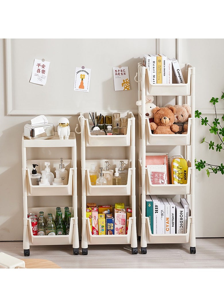 5-Tier Multiple Use Simple Moving Storage Rack with Lid Modern Simple Style Removable Bookshelf, Durable Material Easy Install Convenient Storage for Bathroom Kitchen Laundry Room