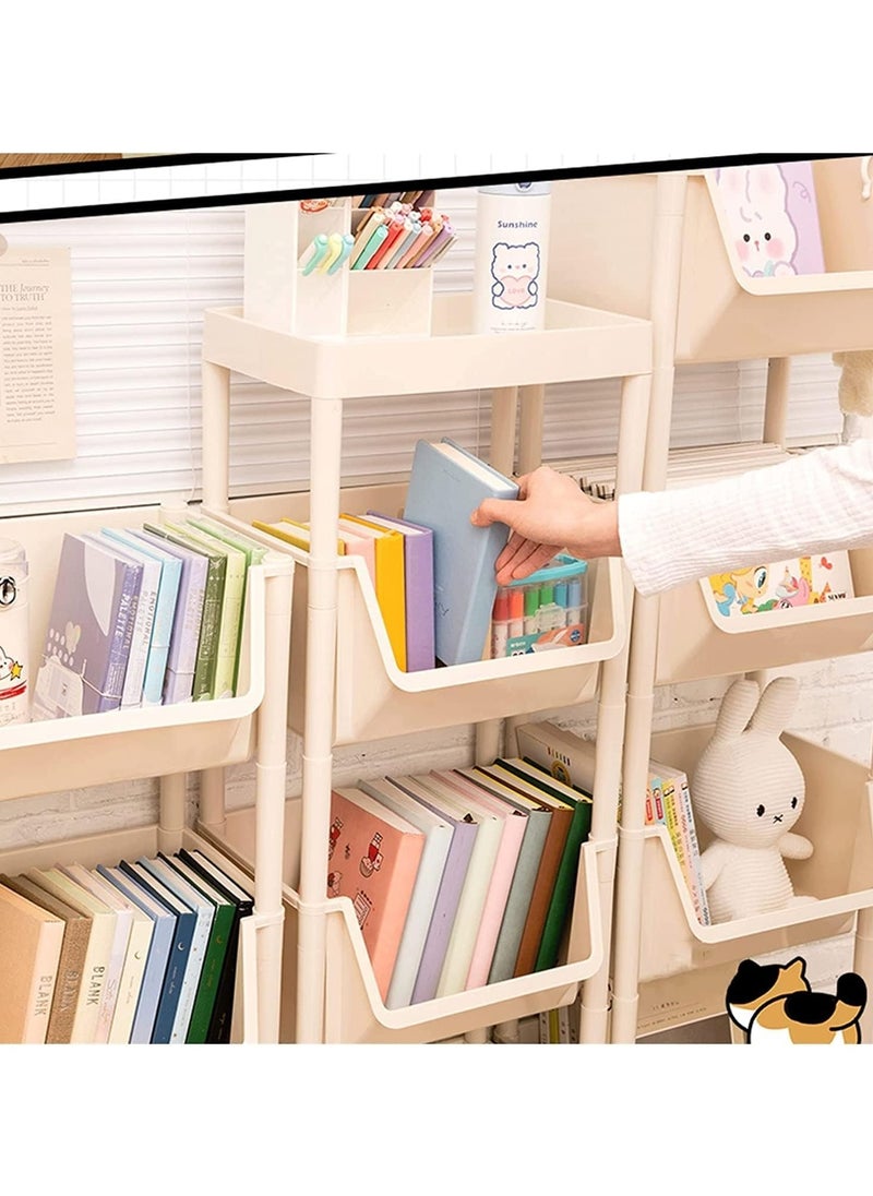 5-Tier Multiple Use Simple Moving Storage Rack with Lid Modern Simple Style Removable Bookshelf, Durable Material Easy Install Convenient Storage for Bathroom Kitchen Laundry Room
