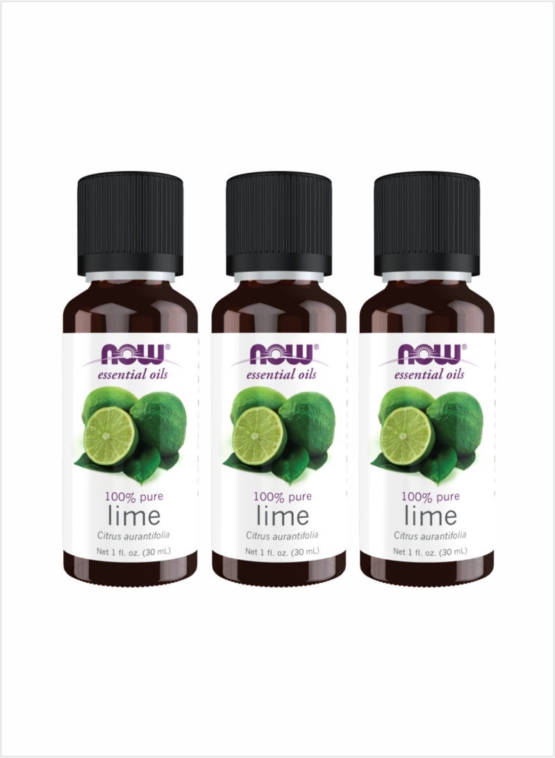 NOW 100% Pure Lime Essential Oil - Refreshing Citrus Scent, 30ml (Pack of 3)