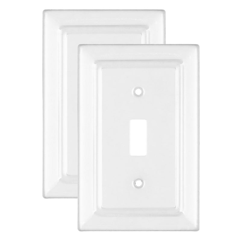Monarch Abode 1-Gang Toggle Wall Plate, Architectural Metal Single Switch Wall Plate, Decorative Light Switch Cover Plate for Electrical Outlet, Classic White, Pack of 2 - Image 1