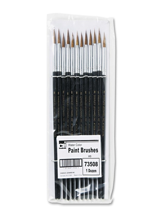 Charles Leonard 73508 Artist Brush, Size 8, Camel Hair, Round, 12/Pack