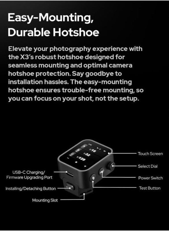 Godox - Godox X3S Wireless TTL Flash Trigger for Sony Cameras – X3-S OLED Touchscreen, 1/8000s HSS, TCM, USB-C, Built-in Battery – X3 S Works with Godox V1, V100, Speedlight, Camera Flash Light, Godox Flash for Sony - Image 1