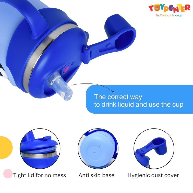 TOYPENTER Stainless Steel Insulated Hot & Cold Sipper Bottle for Kids/Double Wall & Vacuuming/Sipper Cups with Straw/Travelling Water Bottle for Kids with Straw (Royal Blue, 260 ml) - Image 4