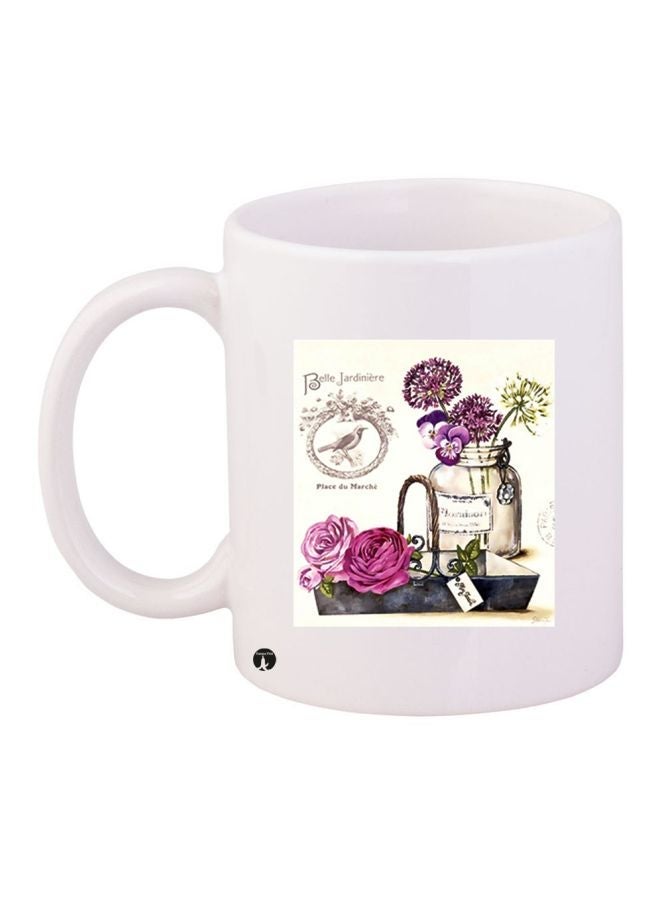 RYN Floral Printed Coffee Mug White/Purple/Beige 11ounce