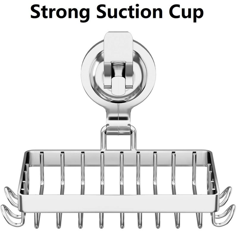 TESOT Soap Holder Shower, Suction Cup Soap Dish for Shower with 4 Hooks, 304 Stainless Steel, Silver - Image 4
