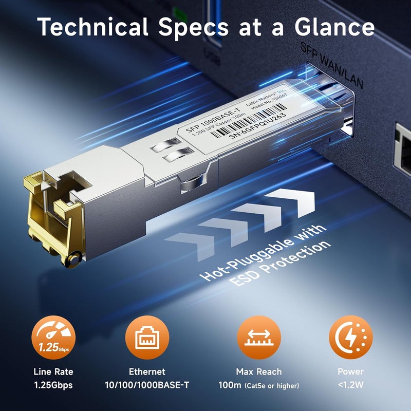 CableMatters وحدة الإرسال والاستقبال النحاسية 1000BASE-T Gigabit SFP إلى RJ45 لمعدات Cisco وUbiquiti وTP-Link وNetgear وMikroTik وSupermicro - Image 5