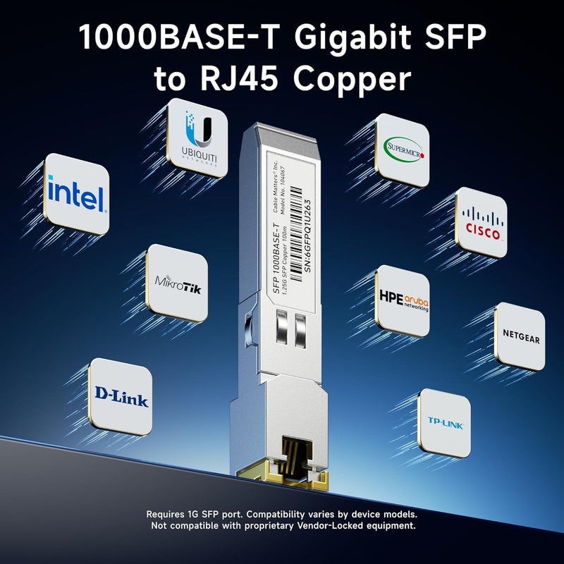 CableMatters وحدة الإرسال والاستقبال النحاسية 1000BASE-T Gigabit SFP إلى RJ45 لمعدات Cisco وUbiquiti وTP-Link وNetgear وMikroTik وSupermicro - Image 4