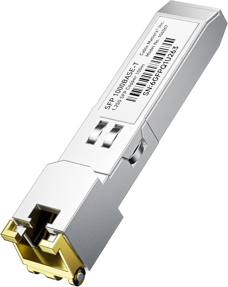CableMatters وحدة الإرسال والاستقبال النحاسية 1000BASE-T Gigabit SFP إلى RJ45 لمعدات Cisco وUbiquiti وTP-Link وNetgear وMikroTik وSupermicro - Image 1