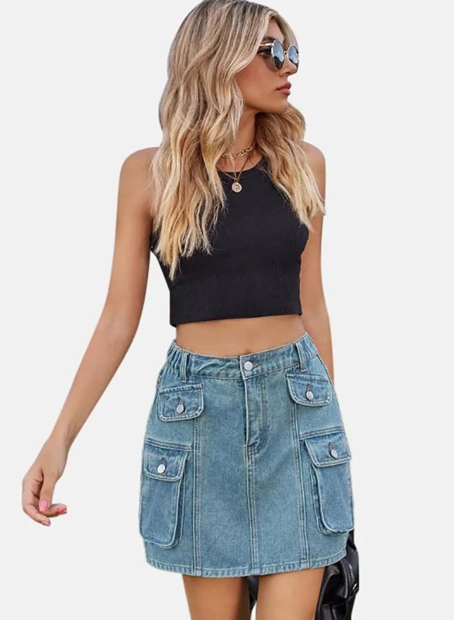 يونيكي Blue Denim Mini Skirts