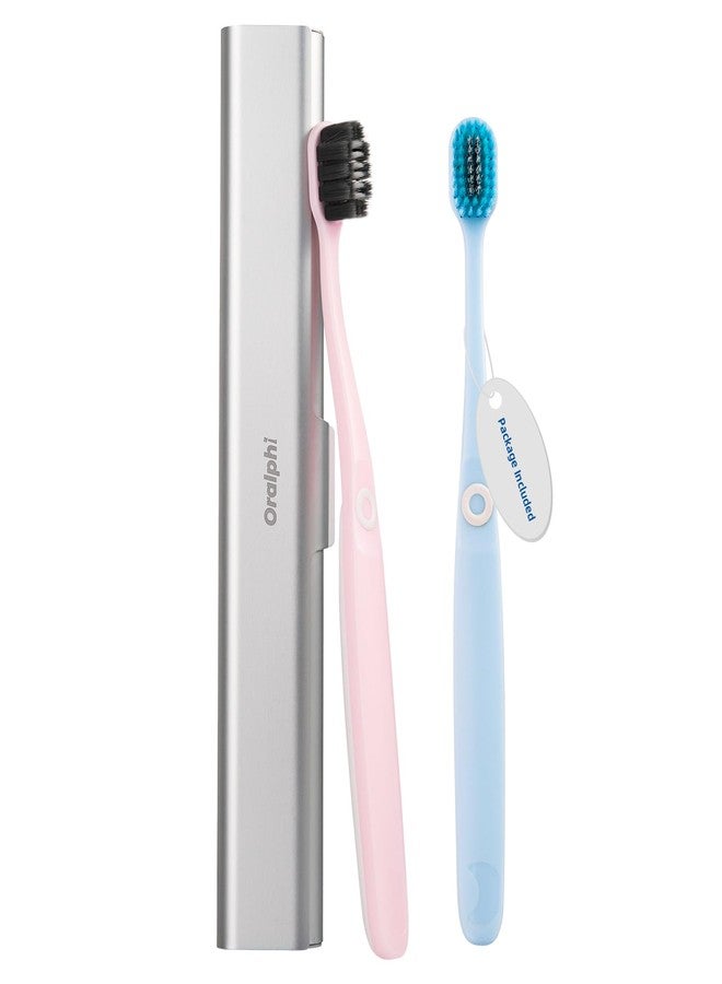 Oralphi Aluminum Toothbrush Travel Case with 2 Soft Bristle Toothbrushes, Portable Complete Toothbrush Travel Kit, Toothbrush Holder for Bathroom, Camping, Business Trip - Image 1