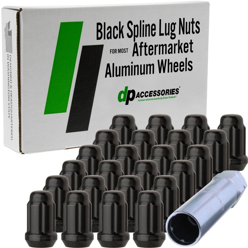 DPAccessories Black M12x125 Lug Nuts for Aftermarket Wheels Closed End Spline Tuner 34mm 135 Tall Set of 24 D5245P230824
