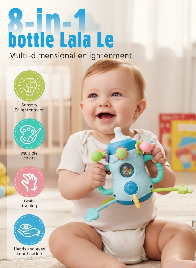 Soft Touch 1PCS Baby Teething Toy with Handle, Montessori Sensory Toy, Toddler Learning Educational Toy, Silicone Pull String Toy for Kids, Baby Chew Toy, Infant Rattle Toy for Boys Girls Gift (Blue) - Image 3