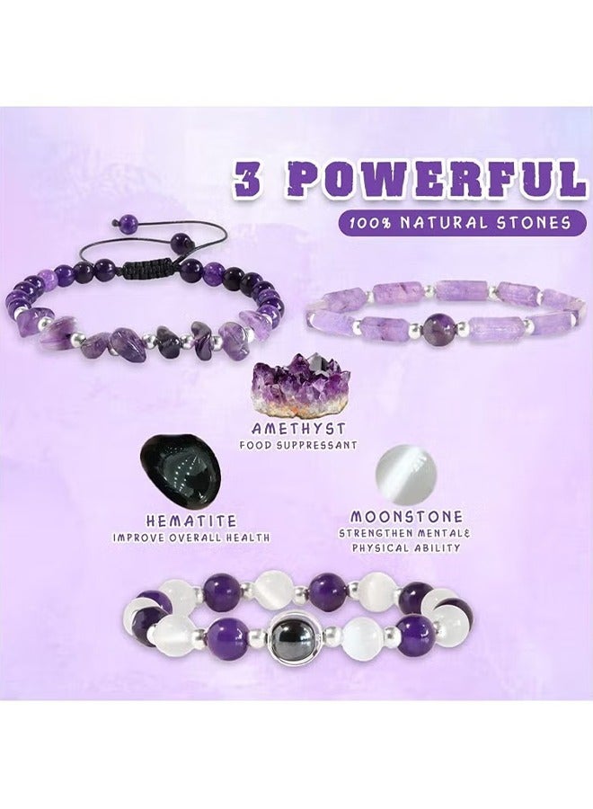 اتش واي 3 قطع أحجار طبيعية حجر القمر الجمشت أساور كريستال - Image 2