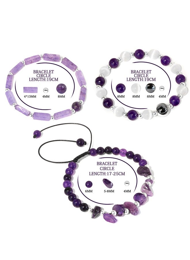 اتش واي 3 قطع أحجار طبيعية حجر القمر الجمشت أساور كريستال - Image 3